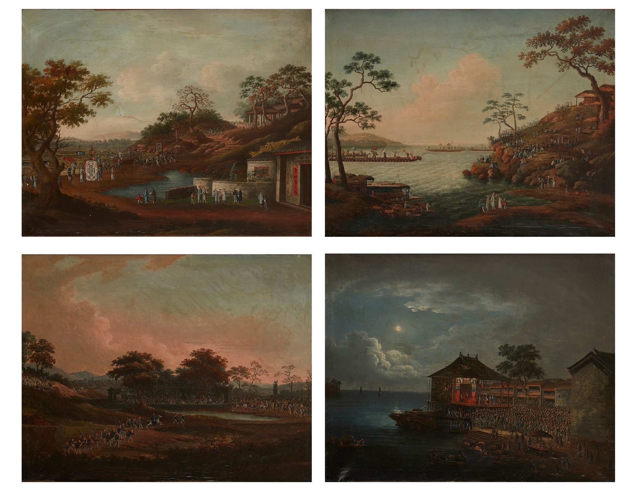 19TH CENTURY CHINA TRADE SCHOOL | DRAGON BOAT RACING AND THREE OTHER VIEWS | Sold for £15,000