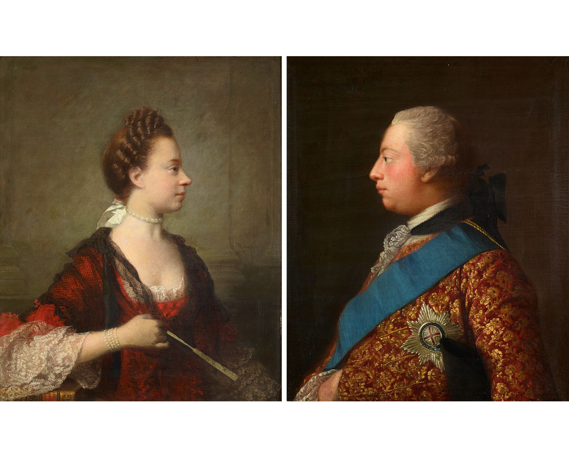 ALLAN RAMSAY (SCOTTISH 1713-1784) HALF-LENGTH PORTRAIT OF GEORGE III IN RED COAT WITH THE STAR AND RIBBON OF THE GARTER SOLD FOR £77,700