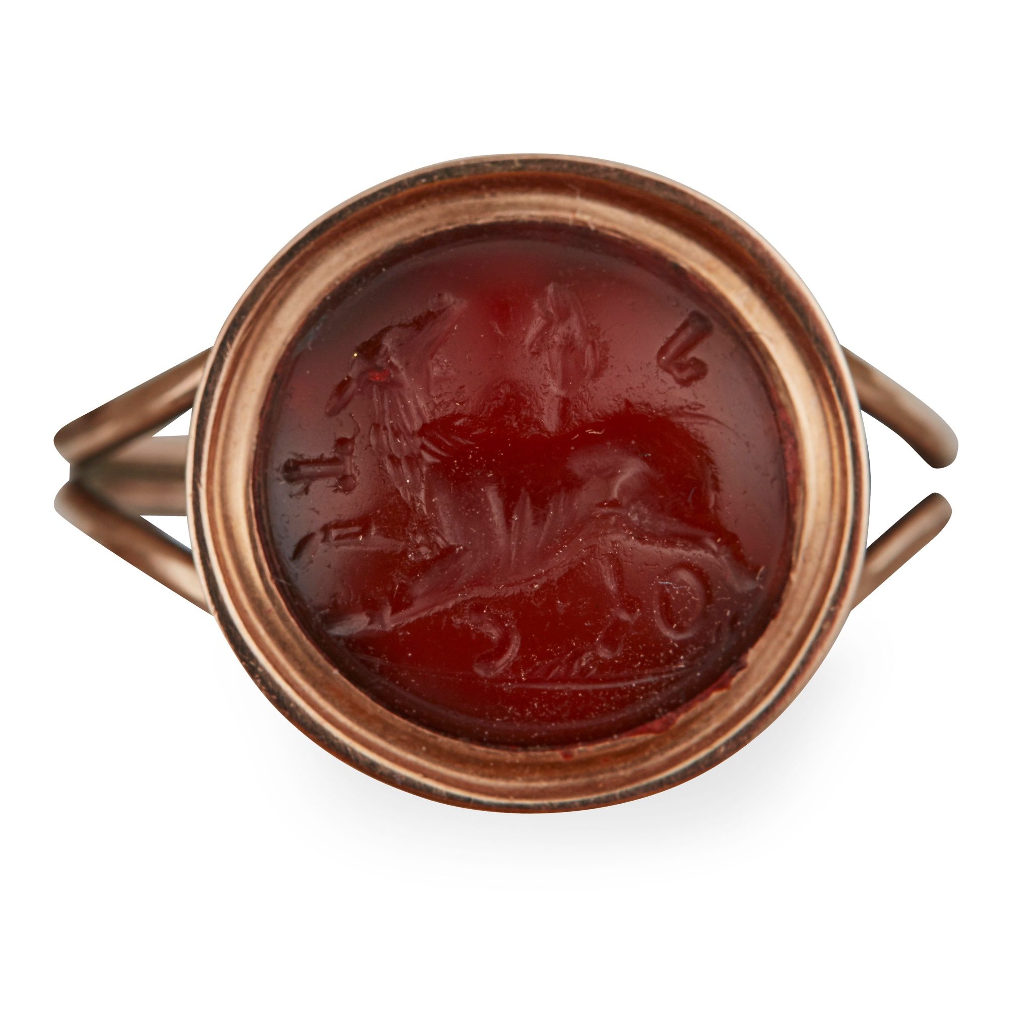 AN 18TH CENTURY MOUNTED 5TH/6TH CENTURY SASSANIAN CARNELIAN INTAGLIO RING | Sold for £3,000*