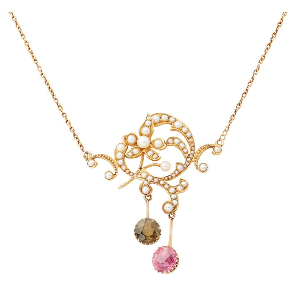 AN EDWARDIAN SEED PEARL AND TOURMALINE SET PENDANT | Sold for £425*.jpeg