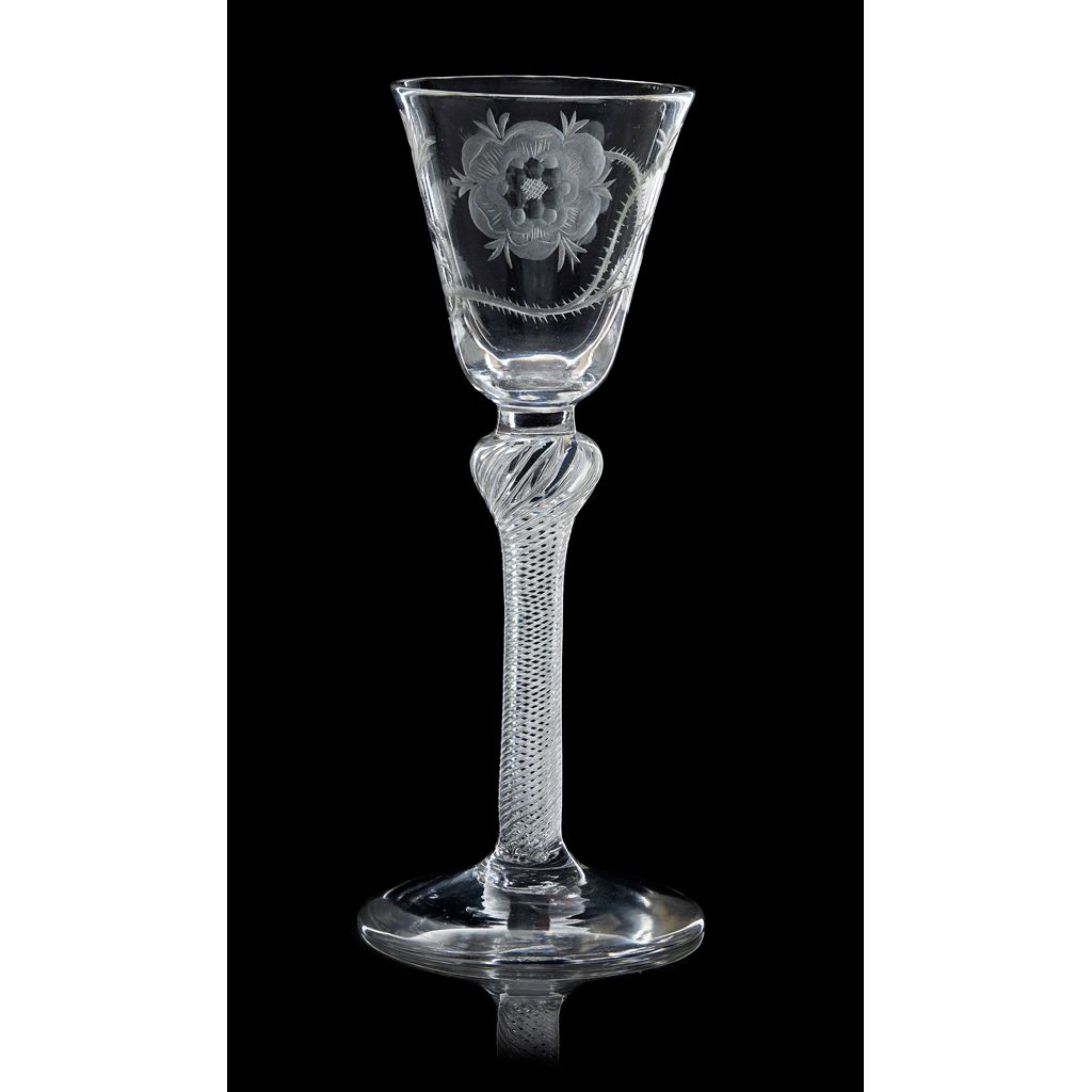 AN ENGRAVED JACOBITE WINE GLASS | 18TH CENTURY | Sold for £3,250