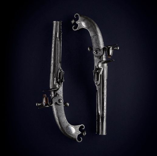 A FINE PAIR OF STEEL AND SILVER INLAID BELT PISTOLS BY ALEXANDER CAMPBELL OF DOUNE | 18TH CENTURY | Sold for £10,500