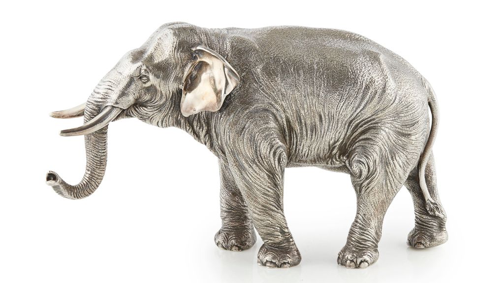 FINE SILVER MODEL OF AN ELEPHANT SIGNED KOREYOSHI, MEIJI/TAISHO PERIOD  Sold for £20,000