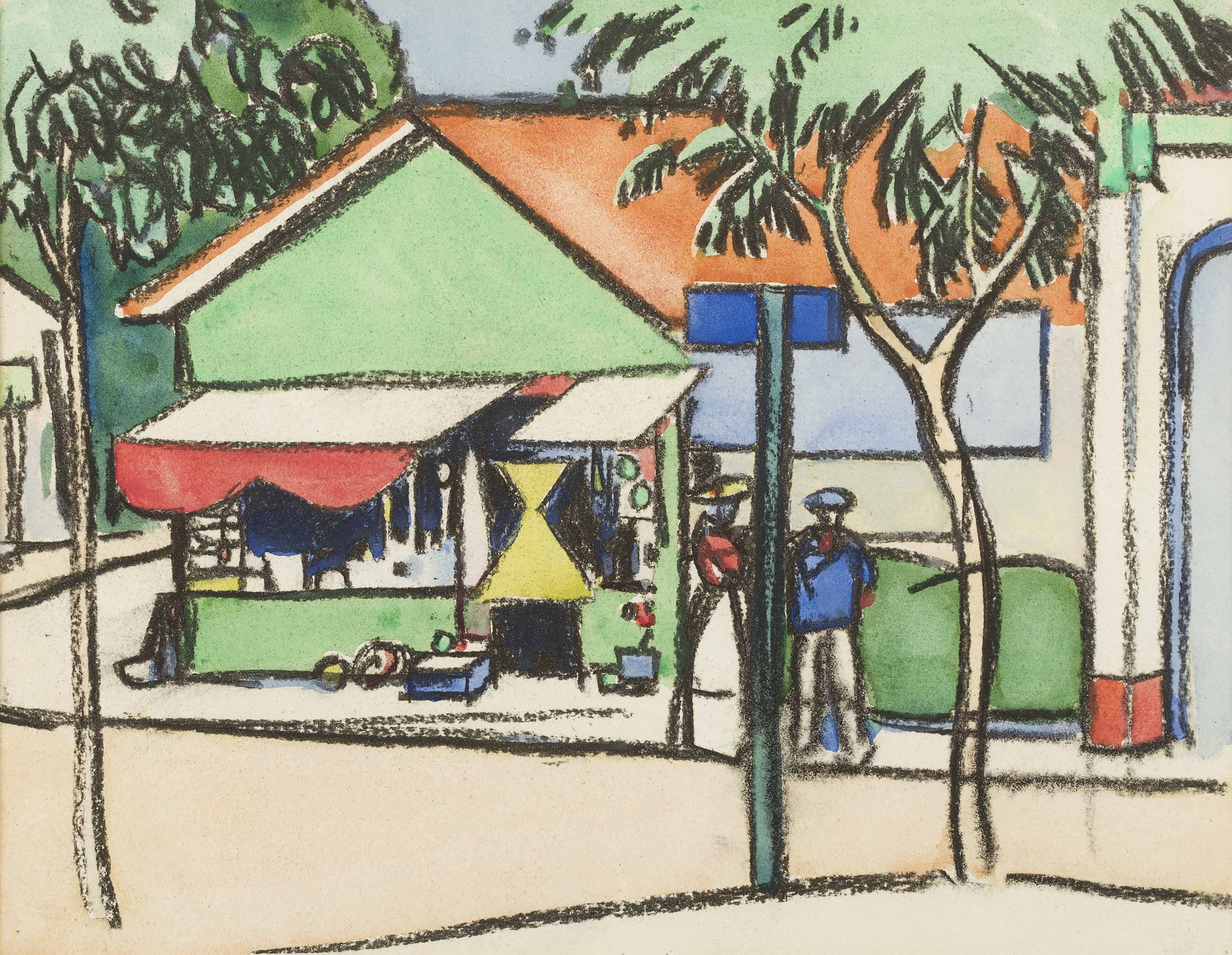 JOHN DUNCAN FERGUSSON R.B.A. (SCOTTISH 1874-1961) A STREET IN CASSIS  Sold for £10,000