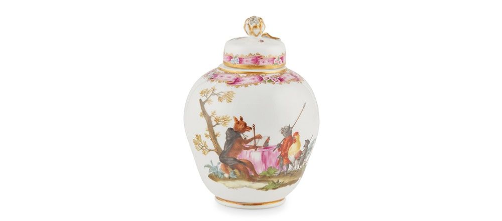 RARE MEISSEN ANTHROPOMORPHIC TEA CANISTER WITH COVER.jpg