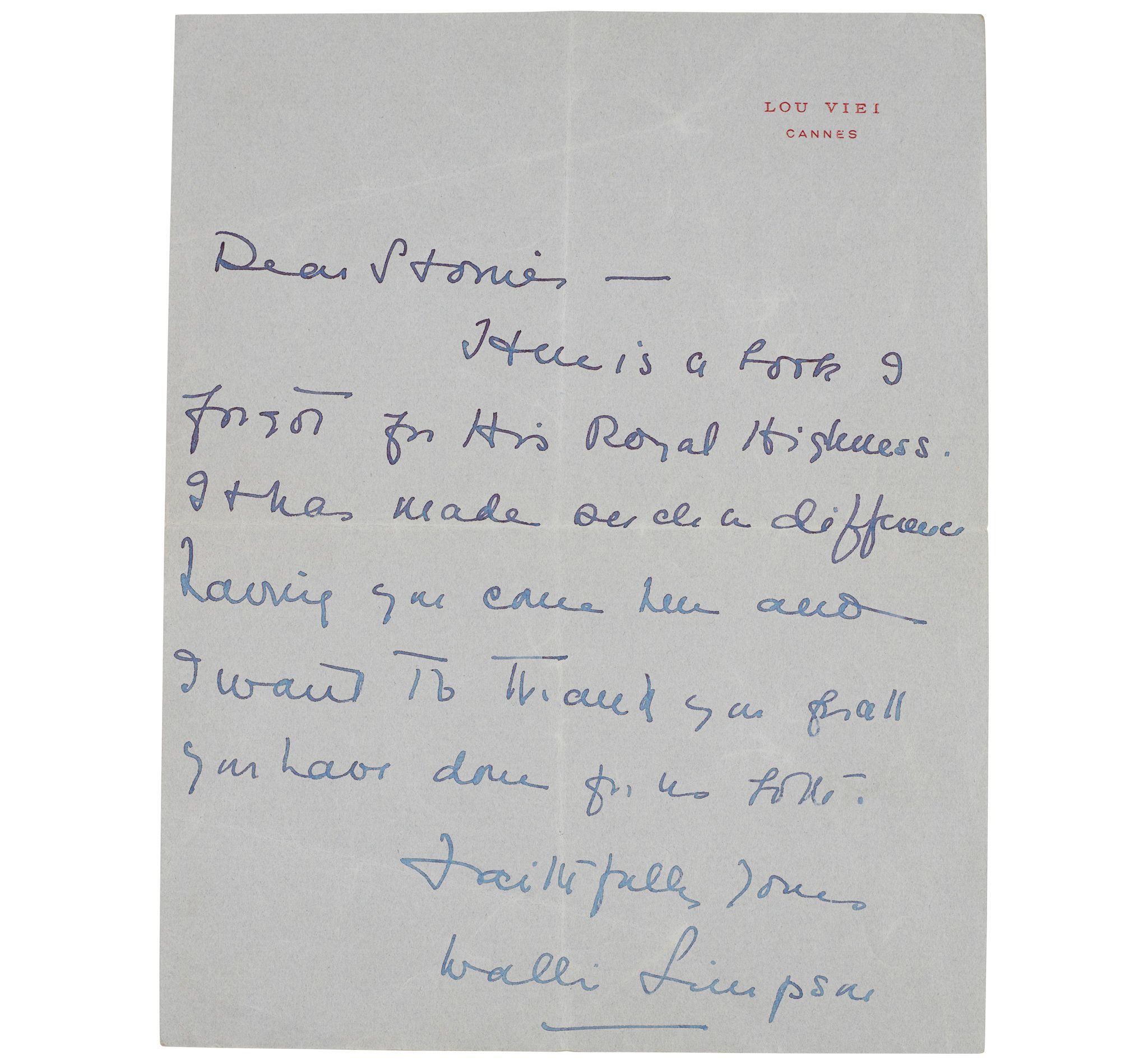 SIMPSON, WALLIS, DUCHESS OF WINDSOR (1896-1986) & EDWARD, DUKE OF WINDSOR (1894-1972) | THREE LETTERS | Sold for £2,268