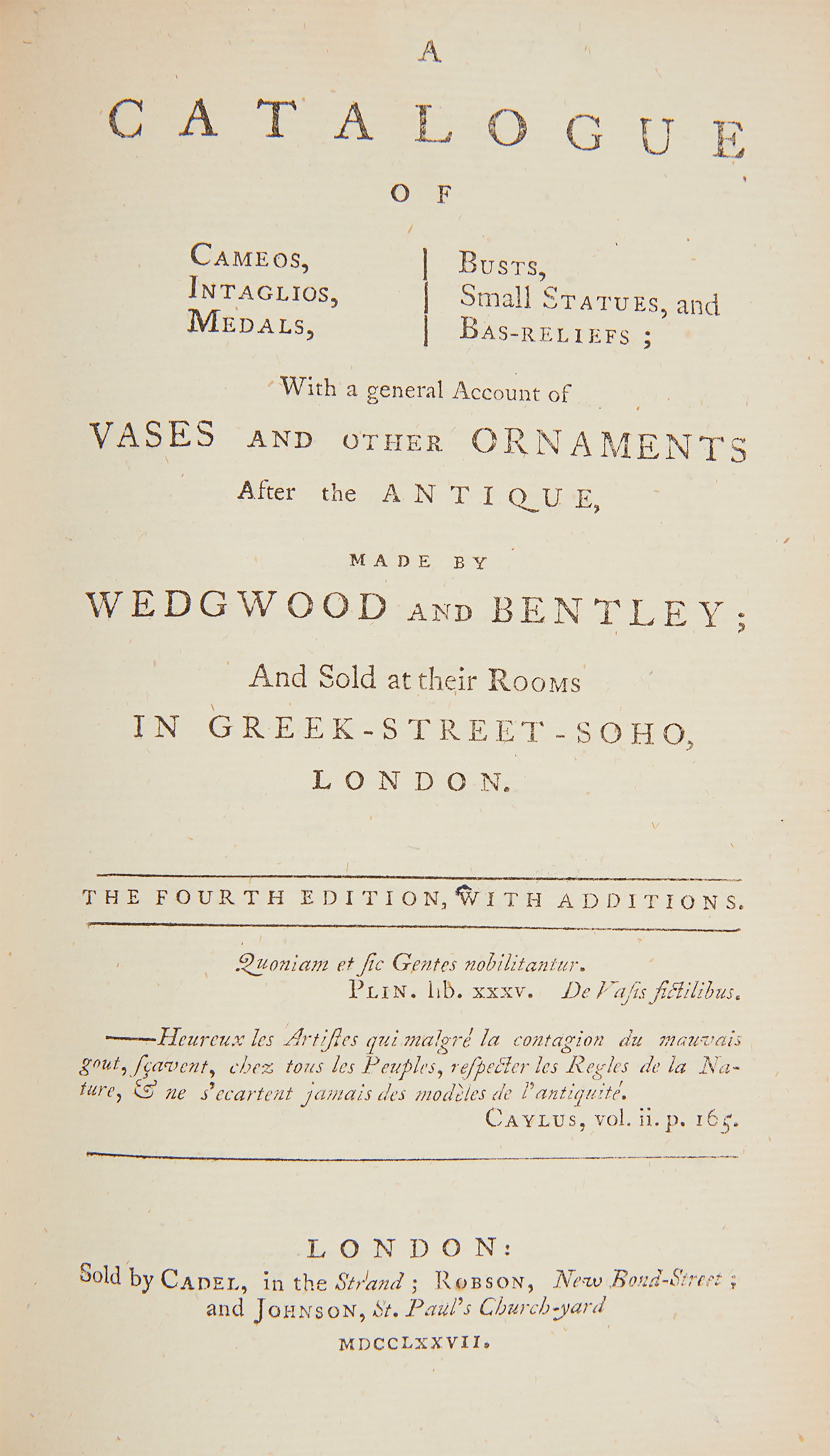 WEDGWOOD, JOSIAH | A CATALOGUE OF CAMEOS | Sold for £1,764